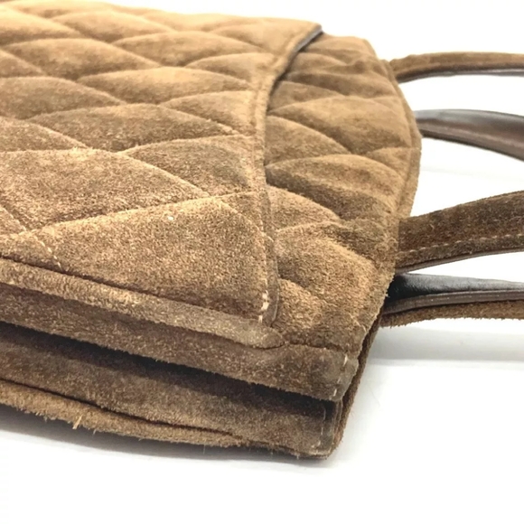 AUTHENTIC CHANEL CC Matelasse Vertical tote Hand Bag Tote Bag suede Brown - Picture 9 of 12